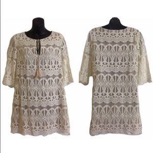🆕 NWOT Mahina Ivory Lace Boho 3/4 Sleeve Dress
